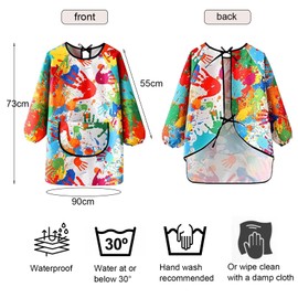 HEYOMI Painting Apron Children's Painting Coat for 6-11 Years Girls Boys Ink Coat Waterproof Painting Coat Craft Apron with Sleeves and Big Pockets for School Art Painting Cooking, multicoloured