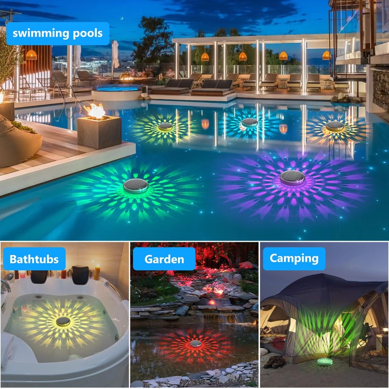 Kitloo Solar Rechargeable Floating Pool Lights(4 Pack), Pool Lights That