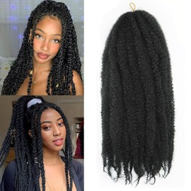 Marley Twist Braiding Hair Afro Twist Hair Kinky Curly Cuban Twist Hair Senegalese Twist Crochet Hair Marley Twist Hair Synthetic Crochet Braids Marley Hair Extensions (1b,18inch/6packs)