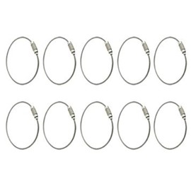 AKORD 10pcs Stainless Steel Wire Keychain Cable Keyring Twist Barrel, Metal, Silver, 15 x 4.8 x 1 cm