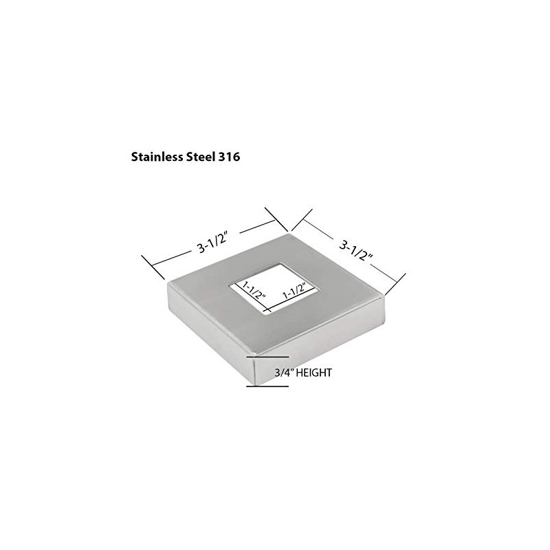 Stainless Steel 316 Grade Small Square Base Cover for 1-1/2"