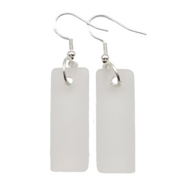 Hawaiian Jewelry Sea Glass Earrings, Rectangle Minimalist Jewelry Crystal Clear