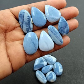 SGM Shop™ Natural Blue Opal Cabochon Loose Gemstone Flat Back Mix A+ Quality For Jewelry Making, Crafts & DIY, Wedding Gift, Healing Chakra, Wire Wrapping Crystals-2 Pcs