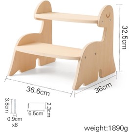 Unbranded Dinosaurs Wooden Toddler Step Stool for Kids,Two Step Stool for Bathroom,