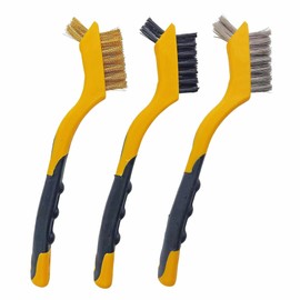 The ORIGINAL Mini Wire Brush Scrapers (Brass, Stainless Steel & Nylon Bristles) for Multi-Purpose Uses with Custom Ridged Soft Grips for Complete Control