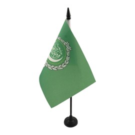 League of Arab States Table Flag 5'' x 8'' - Arab League Desk Flag 21 x 14 cm - Black plastic stick and base - AZ FLAG
