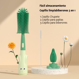 LEIDSANY Kit de Cepillo para biberón, Cepillo 3en1 para biberón, pezón, Pajita, Silicona alimentaria para recién Nacidos y Madres. (Verde)