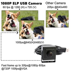 ELP 2 Megapixel Wide Angle Webcam USB 1080P Industrial Use Web Video Conference UVC Plug and Play Support for Windows/Linux/Android/Mac 640x480@100fps, Full HD 2MP OTG USB Webcam USBFHD01M-BL180