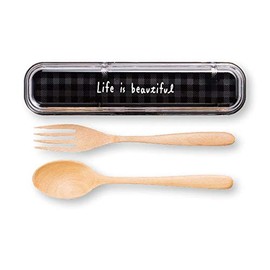 Showa 77182 Wooden Cutlery Set, Gingham Check, Black, Case L/B