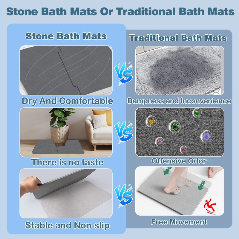 TOWEBOORY Stone Bath Mat, Diatomaceous Earth Shower Mat, Non-Slip Super