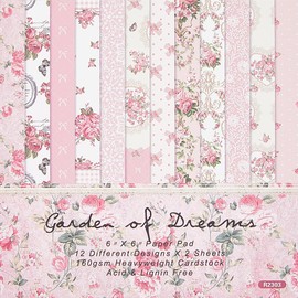 CRASPIRE 24Pcs Origami Paper Pink Florals Scrapbook Paper Pad 6"×6”Single-Sided Colorful Paper Diary Decoration Paper for DIY Album Scrapbook Background Junk Journal Craft Art Photo Album