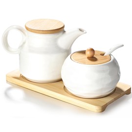 Ceramic Sugar and Creamer Set,12oz Cream Pitcher and 7.5oz Sugar Bowl with Lid,Coffee Serving Set for Cream and Sugar Spices, Condiments (2, Large)