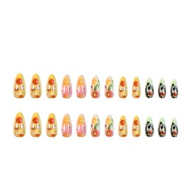 Short Press on Nails Oval Shape Floral Fake Nails Summer Fresh Flower False Nails Sweet Cute Glossy Colourful Acrylic Nails with Gradient Flower Designs Fashion Nail Set Glue on Nails for Women
