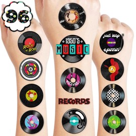 125 PCS Music Vinyl Records Temporary Tattoos Birthday Party Decorations Favors Supplies Disco Decor 1950’s Rock and Roll Colorful Paper Records Stickers For Boys Girls Gift School Prizes Rewards