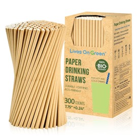 [300 Pack] Lives on Green Kraft Brown Paper Straws, 7.75" x 0.24", Compostable Disposable Drinking Straws for Smoothie, Juice, Cocktails, Cold Drinks, Parties, Restaurants & Crafts