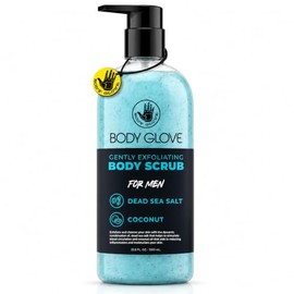 Body Glove Exfoliante corporal para hombres, exfoliante corporal de sal del mar muerto y coco, botella dispensadora, exfoliante corporal suave para du