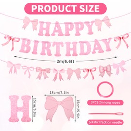 Happy Birthday Banner Pink Bows Set, Pink Birthday Decoration for Women & Girls, Party Bow Decorations, Perfect for Women's Celebrations, Ideal for Adding a Fun, Feminine Touch to Your Celebration