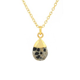 Gempires Dalmatian jasper Crystal Pendant Necklace, 9 x 13 mm Pear Cabochon, 16 + 2 Inch Adjustable 14k Yellow Gold Plated Chain(Dalmatian jasper)
