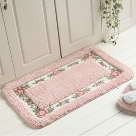 (Nice Pink) - AnnyMart Pretty Floral Rural Style Romantic Rose Flower Rug Shaggy Area Rugs Soft Non-slip Doormat Floor Mat Bath Mat Bathroom Shower Rug Bedroom Living Room Carpet,40 60cm (Nice Pink)
