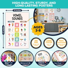 Decorably 15 Boho Phonics Posters for Classroom, 11x17in Matte-Laminated Educational ESL Classroom Decorations