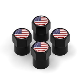 Sandfren 4PCS Ameican Flag Car Tire Valve Stem Cap, Hexagon Shape Vehicle Stem Covers with O Rubber Seal, Aluminum Alloy Patriotic Auto Air Dust Protection Accessories, Universal Fit(Black)