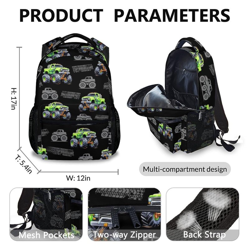 CustomWish Truck Backpack for Kids School, Set of 3 Car