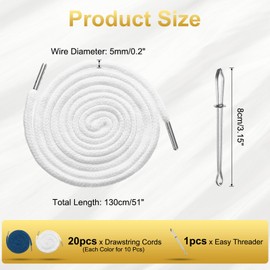 sourcing map 20pcs Drawstring Cords 51" Replacement Drawstring Hoodie String Sewing Tool with Easy Threader for Hoodie Sweatpants Jackets Pants Hats Coats Bags, White+Dark Blue
