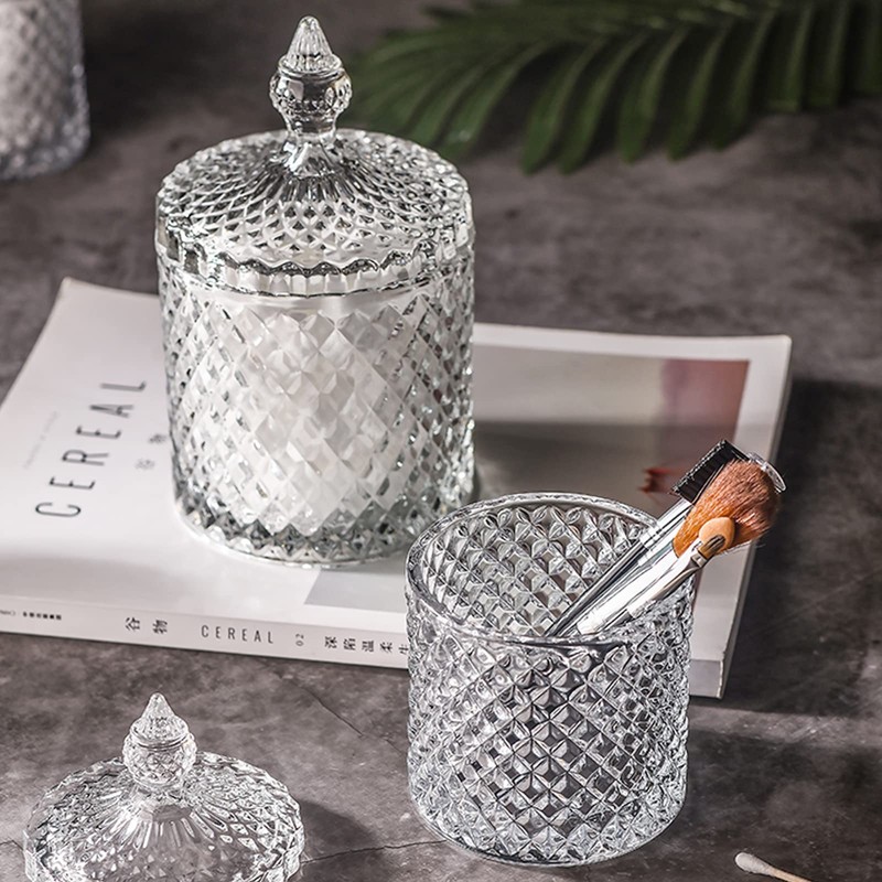 rejomiik Qtip Holder Glass Apothecary Jars with Lid Bathroom Accessories