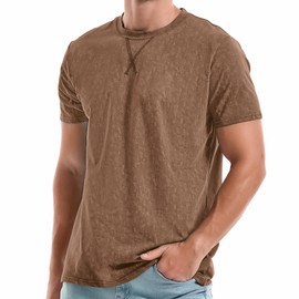 KLIEGOU Men's T-Shirts - Elasticity Cotton Crew Neck Tees 2166 Khaki M
