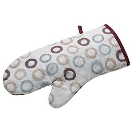 Circle Pattern Quilted Gauntlet Kitchen Pot Holder Oven Glove Mitt with Hanging Loop (Duck Egg/Cream)