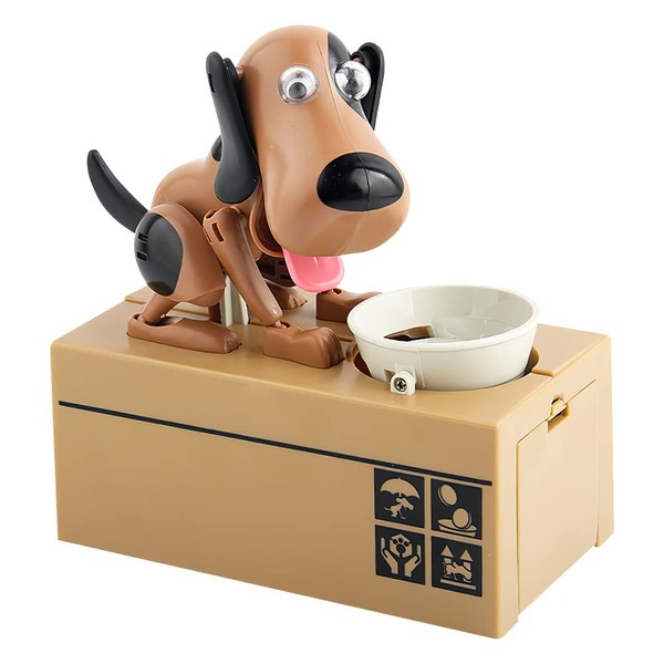 LUFEIS Hungry Dog Money Box, Dog Piggy Bank, Hungry Money Box, Children's Money Box, Dog Eats Money, Cute Dogs Steals Coins Like Magic Coin, Nibbles Money Box, Birthday Gift for Children, Brown