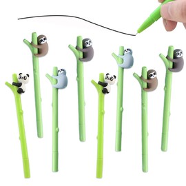 Plstod Gel Pens Black Pack of 8 0.5 mm Cute Animal Pens (Panda and Sloth Gel Pen) Funny Pens Gel Pen Black Ink Pens for Children Students Office Gift School Supplies