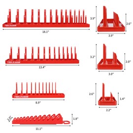 TOOLEAGUE 7Pcs Socket Organizer Tray and Magnetic Wrench Holder Set,Red SAE & Black Metric, 1/2", 1/4", 3/8" Socket Storage Trays for Tool Box Drawer