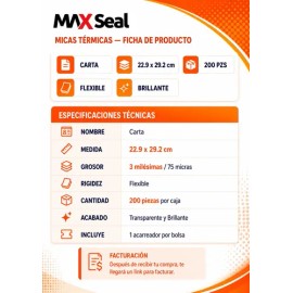 Micas Térmicas Carta 3mil 200 Pzas 22.9x29.2cm Brillantes                                                                                             