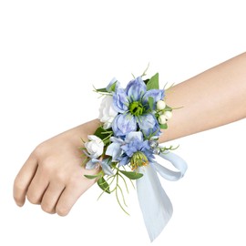 Ling's Moment 2pcs Prom Wrist/Shoulder Corsage Artificial Flower, Girl/Mother Homecoming/Wedding Corsage Wristlet Décor, etc. Blue Berry
