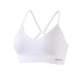 AUROLA Serpent Seamless Sports Bras for Women,Backless Padded Strappy Workout Gym Yoga Crop Top,Solid-Crescent White,XS