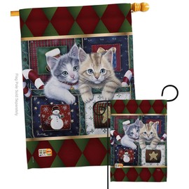 Breeze Decor S114097-BO Calendar Kittens Winter Christmas Decorative Vertical Flags Set, House 28"x 40" & Garden 13"x 18.5", Multi-Color