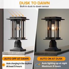 LUTEC Solar Lamp Post Light, Dusk to Dawn Craftsman Style Post Light Waterproof Solar Powered with Pier Mount Base, 200 Lumens Aluminum Post Lights Perfect for Outside