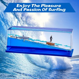 Honsheng Unsinkable Surfing Boy Wave Boat Fluid Toy in a Box bottle Acrylic Paperweight Desk Decorations Toy Gifts Liquid Wave Cruise Fluid Ship Ornament for Car