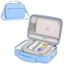 FINPAC Large Bible Cover w/Shoulder Strap, Carrying Book Case Church Bag Bible Protective w/Pen Slots and Zippered Pocket, Gift for Women Lady, Pastel Blue