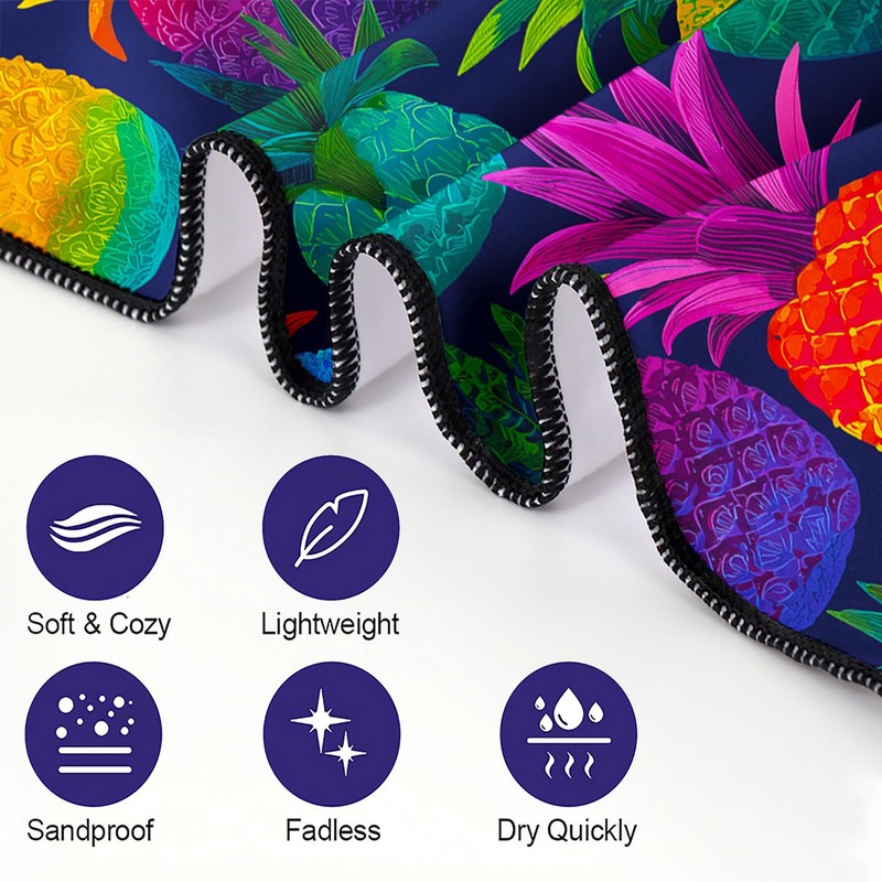 Violetpos Rainbow Pineapple Beach Towel, Extra Large 180x90 cm 250GSM