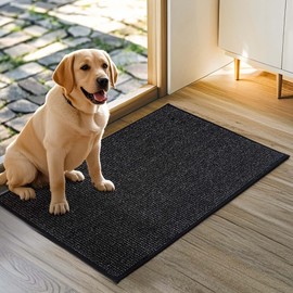 JSEI Dirt Trapper Door Mat 20"x32" Non-Slip Washable Entrance Mat, Dog Doormats, Absorbent & Fade-Resistant Floor Mats, Low Profile Welcome Mats for Entryway, Front Door, and Inside Entrance, Black