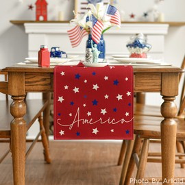Artoid Mode Red Stars America 4th of July Patriotic Memorial Day Table Runner, Independence Day Holiday Kitchen Dining Table Decor for Indoor Outdoor Home Party Decoration 13 x 72 Inch