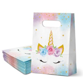 FRIDAY NIGHT - Bolsas de regalo de unicornio, bolsa de papel de acuarela, 24 piezas con temática de unicornio, suministros para fiesta de cumpleaños, decoración de boda y baby shower