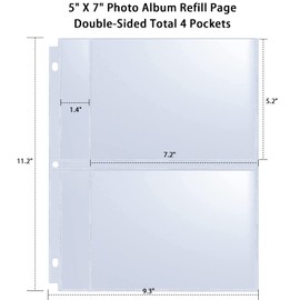30 Pack 5x7" Photo Album Refill Pages for 3 Ring Binder,Ultra-Clear Photo Sleeves Holding 120 Pictures, Double-Sided 2 Pockets Photo Pages, Photo Sheet Protector for Photos and Postcards