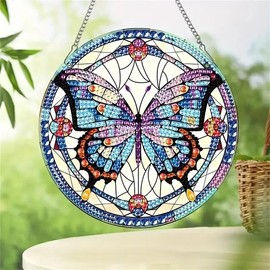 Butterfly Pattern Diamond Arts Painting Hanging Sign, 1 Count DIY Diamonds Art Painting Decorative Door Sign, Acrylic Wall Art for Home Decor - Specification: MP023, Color: Multicolor