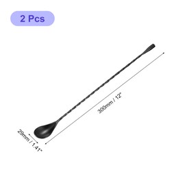 uxcell Bar Spoon Cocktail Mixing Spoon, 2Pcs 12-Inch Stainless Steel Long Handle Spoon Spiral Handle Drink Mixing Spoons for Mixing Glass or Shaker, Black