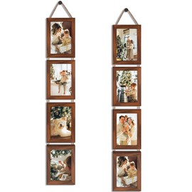 QUTREY 4x6 Hanging Picture Frames Collage Set of 2, 4 Openings 4 x 6 Photo Frames for Vertical 4 by 6 inch Pictures for Wall Decor, Walnut Brown