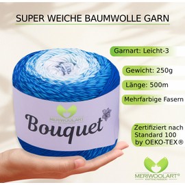 MeriWoolArt Bouquet Cotton Yarn - 100% Cotton Yarn - Crochet Yarn & Knitting Yarn Multicoloured - 250 g, 500 m - Ideal for Cloths, Baby Blankets, Amigurumi, Summer Clothing & Home Accessories 718