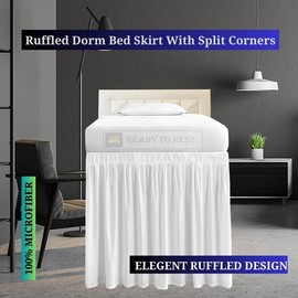 Dorm Room Bed Skirt Twin XL - 40 Inch Drop, 100% Microfiber, College Room Essentials - White